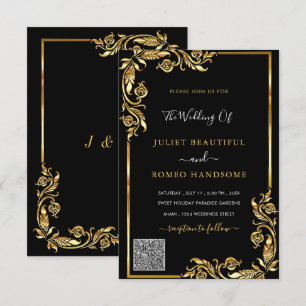 QR Code Scan Info Black Gold Wedding Einladung