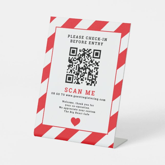 QR-Code Scan Karo-in-Business-Signage rot Sockelschild (Vorderseite)