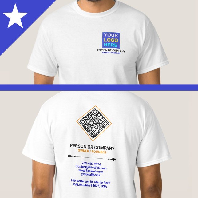 (QR-Code-Scan & Text) Benutzerdefiniertes Firmenlo T-Shirt (Men's Custom Business Company Logo with QR Code)