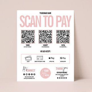 QR Code Scan to Pay Payment Zeichen Venmo, Cashapp Poster