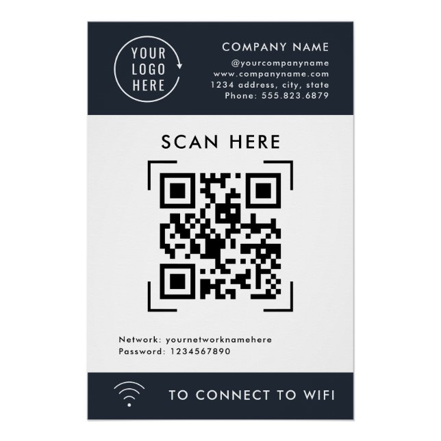 QR Code Scan Wifi | Kontaktlose Firmenlogos Poster (Vorderseite)