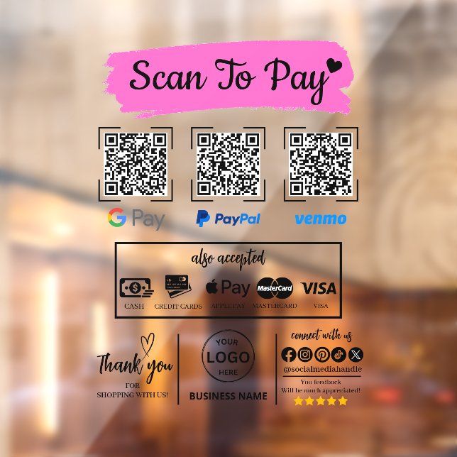 QR Code Scan zu bezahlen Venmo Paypal Google Pay Fensteraufkleber (Blatt 2)
