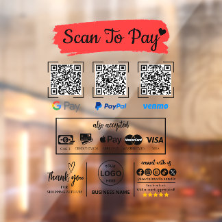 QR Code Scan zu bezahlen Venmo Paypal Google Pay Fensteraufkleber
