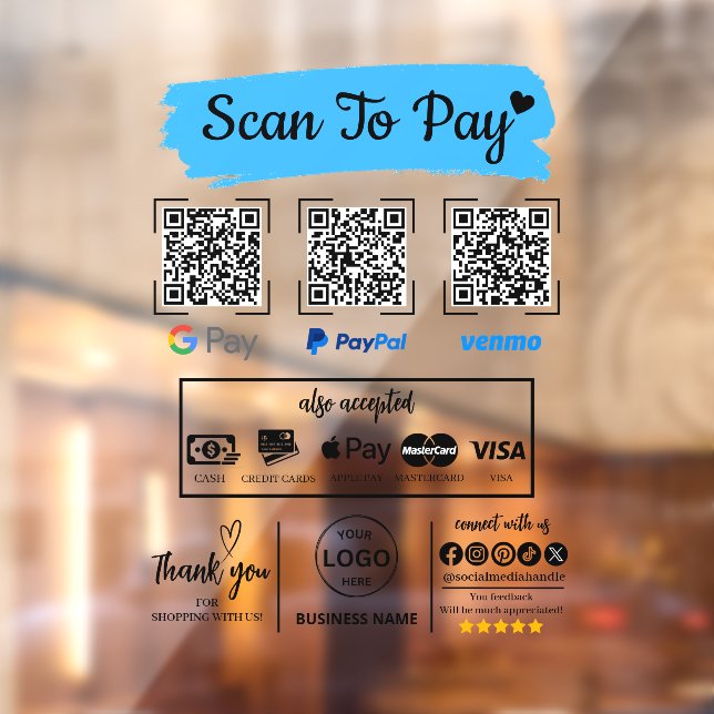 QR Code Scan zu bezahlen Venmo Paypal Google Pay Fensteraufkleber (Blatt 2)
