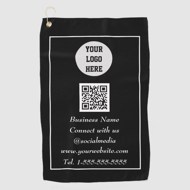 QR Code Scannable Black Beruflich Golfhandtuch (Vorderseite)