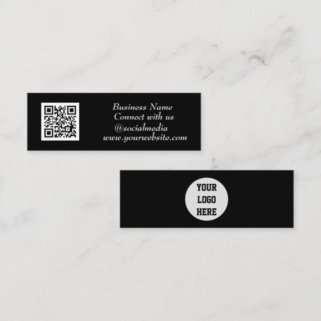 QR Code Scannable Black Beruflich Mini Visitenkarte (Vorne/Hinten)