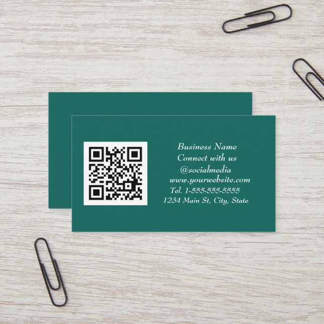 QR Code Scannable Emerald Green Visitenkarte (Vorderseite/Rückseite Beispiel)