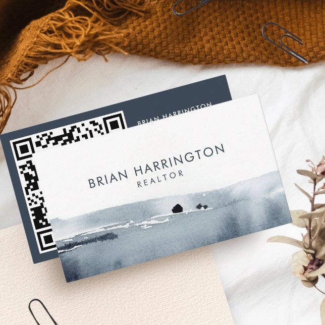 QR-Code Scannable Minimalistisch Soft Gray Waterco Visitenkarte (Von Creator hochgeladen)