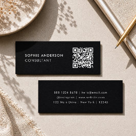 QR-Code | Scannable Modern Stylish Trendy Black Mini Visitenkarte