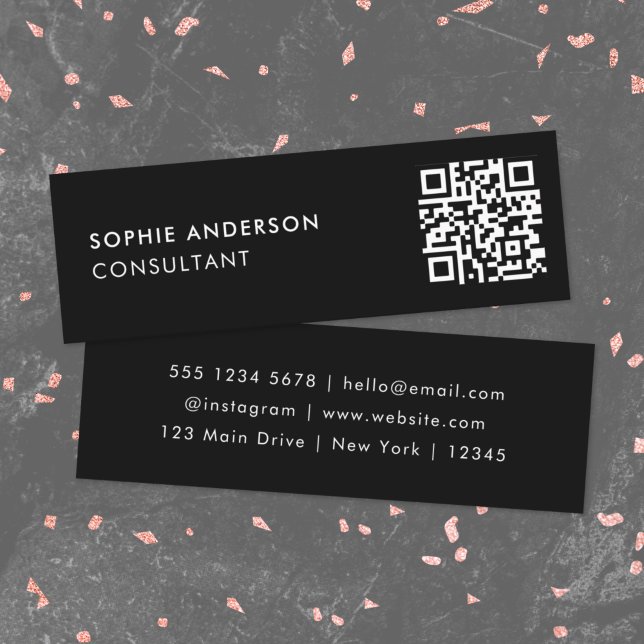 QR-Code | Scannable Modern Stylish Trendy Black Mini Visitenkarte (Von Creator hochgeladen)