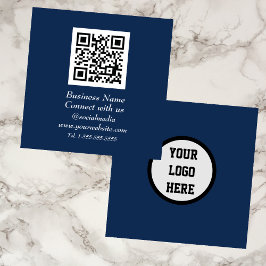 QR Code Scannable Navy Blue Quadratische Visitenkarte