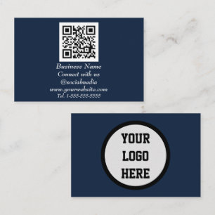 QR Code Scannable Navy Blue Visitenkarte