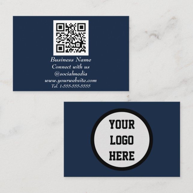QR Code Scannable Navy Blue Visitenkarte (Vorne/Hinten)