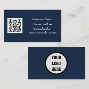 QR Code Scannable Navy Blue Visitenkarte