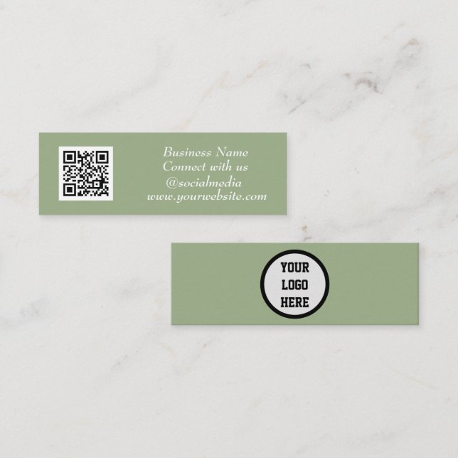 QR Code Scannable Sage Green Modern Mini Visitenkarte (Vorne/Hinten)