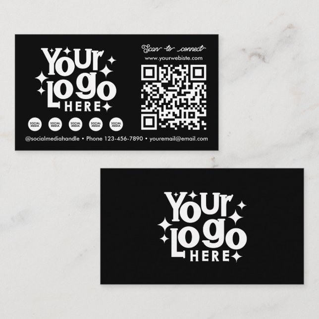 QR-Code Scannable Social Media Black Business-Logo Visitenkarte (Vorne/Hinten)