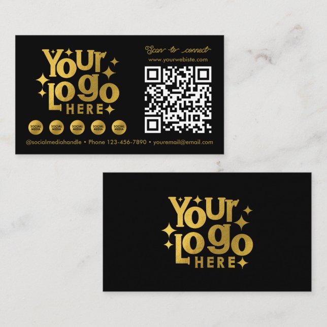 QR-Code Scannable Social Media Gold Business-Logo Visitenkarte (Vorne/Hinten)