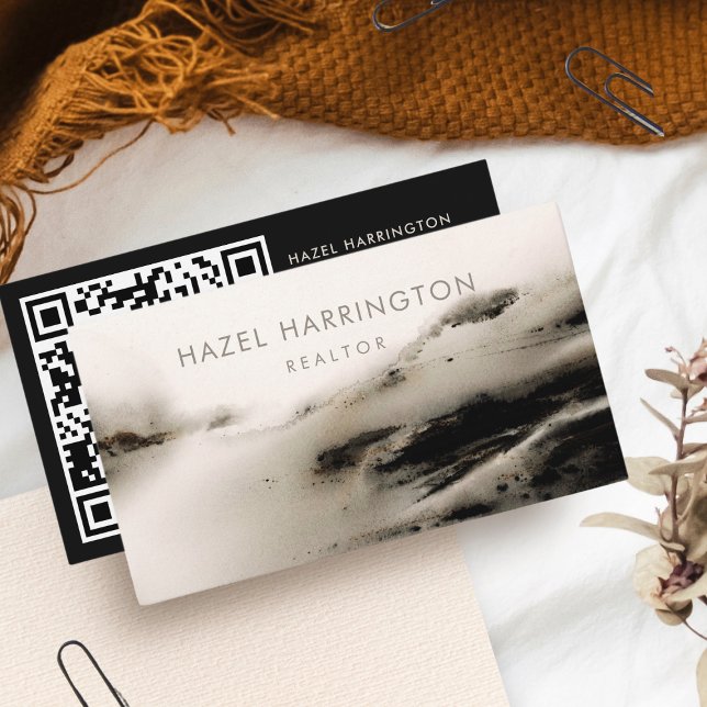 QR Code Scannable Watercolor Neutral Business Card Visitenkarte (Von Creator hochgeladen)