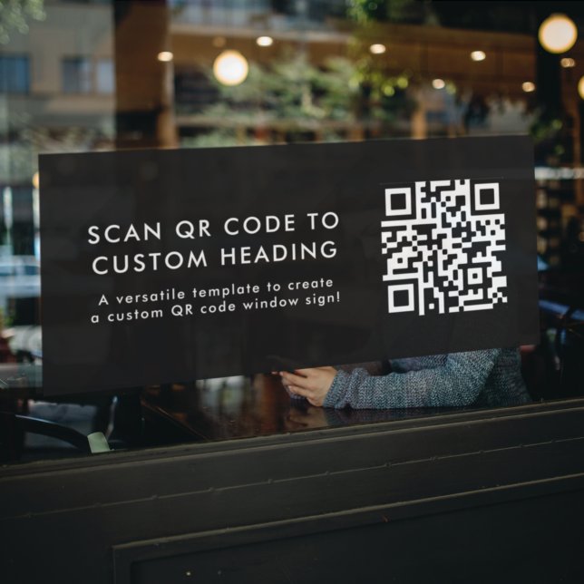 QR-Code | Scannen Sie mich Moderne, stilvolle Blac Fensteraufkleber (Professional editable sign template with interactive QR code for events & small business promotion.)