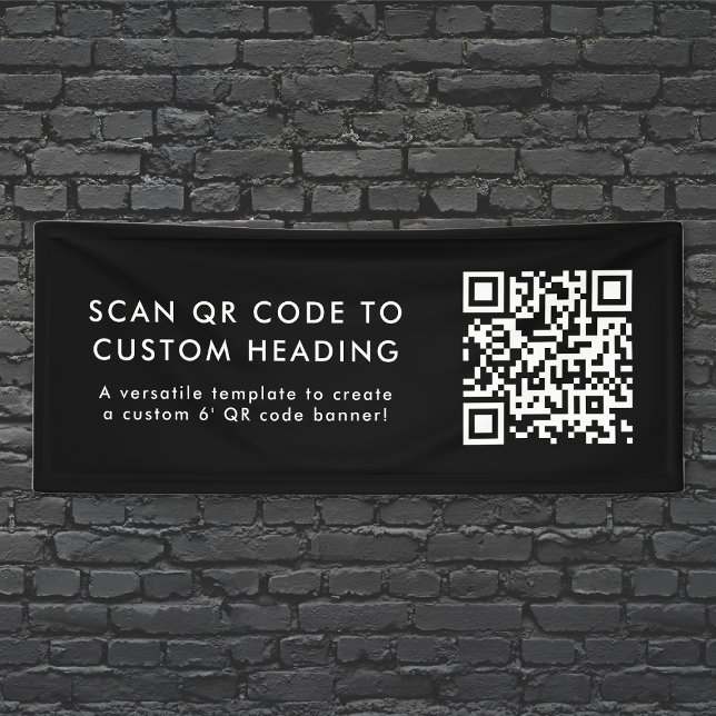 QR-Code | Scannen Sie mich Moderne stilvolle Black Banner (Versatile editable vinyl banner template with interactive QR code & custom text.)