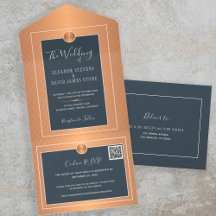 QR CODE schick navy kupfer gold online RSVP Hochze