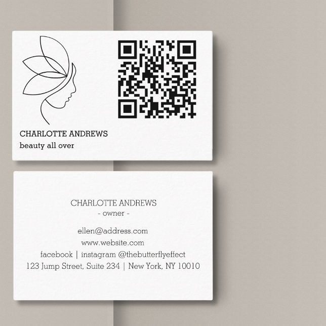 QR-Code, Schönheit, Logo, Linie Art Black Visitenkarte (QR code, beauty, logo, line Art Black Business Card)