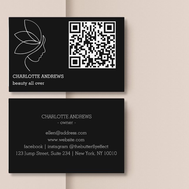QR-Code, Schönheit, Logo, Linie Art Black Visitenkarte (QR code, beauty, logo, line Art Black Business Card)