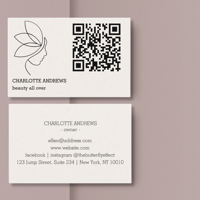 QR-Code, Schönheit, Logo, Linie Art Black Visitenkarte (QR code, beauty, logo, line Art Black Business Card)