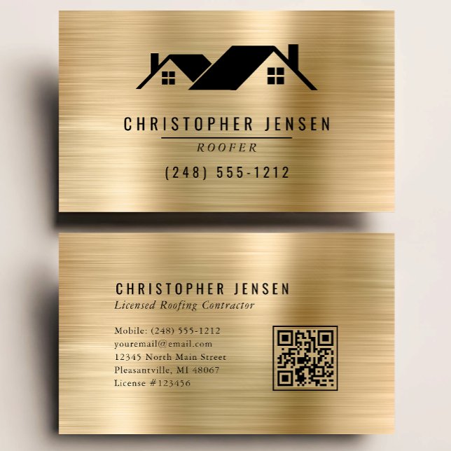 QR-Code Schwarz Gold Metallisches Dachdecker-Gesch Visitenkarte (Von Creator hochgeladen)