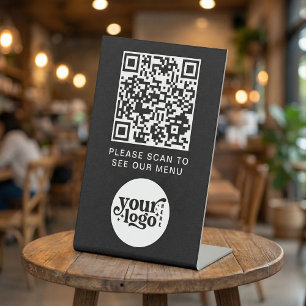 QR-Code Schwarz Menü Logo Kontaktlos Modernes Café Sockelschild