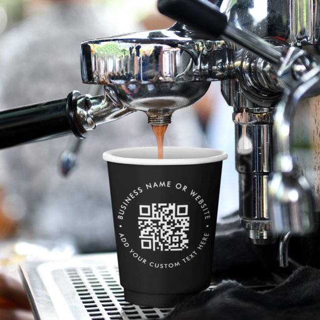 QR-Code Schwarz Moderne Minimal Business Promotion Pappbecher (Von Creator hochgeladen)