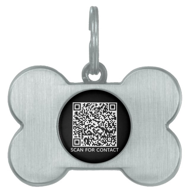 QR Code schwarz scannierbare kontaktlose Kontaktin Tiermarke (Vorderseite)