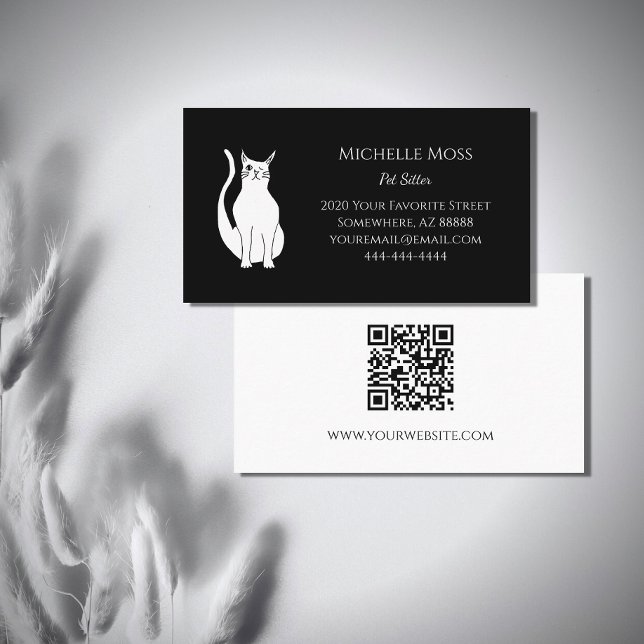 QR-Code Schwarz-weiß Cat Pet Sitter Scannierbar Visitenkarte (Von Creator hochgeladen)