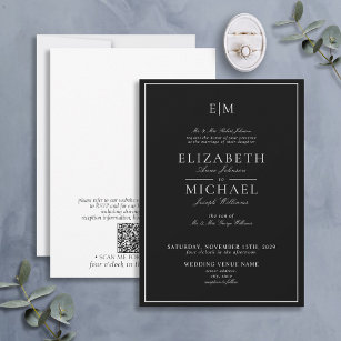 QR Code Schwarz-weiß Classic Monogram Wedding Einladung
