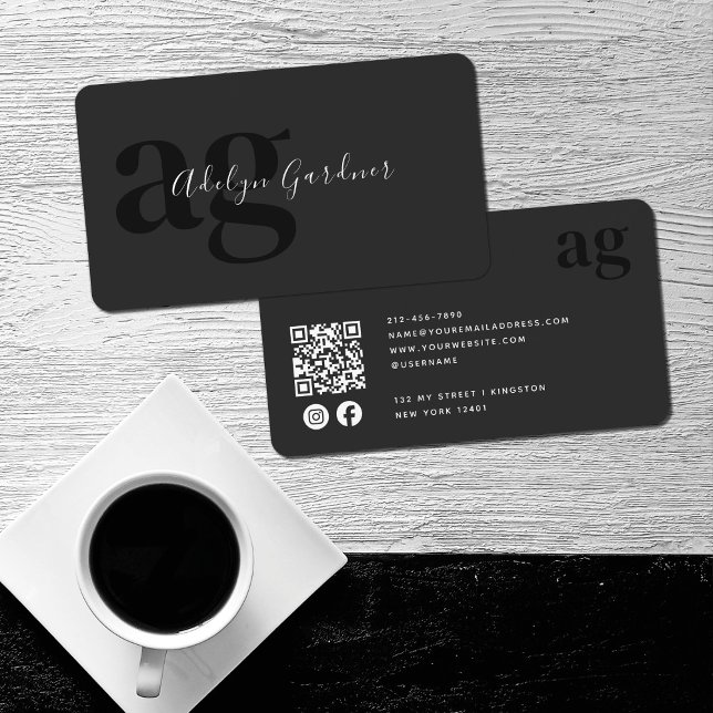 QR-Code Schwarz-weiß Monogram Script Social Media Visitenkarte (Von Creator hochgeladen)