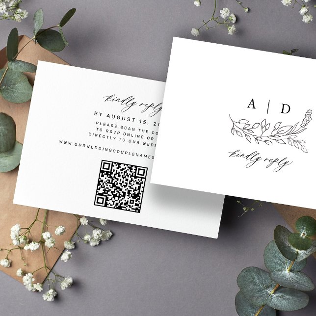 QR-Code Schwarz-Weiß-Monogramm-Hochzeit  RSVP Karte (Von Creator hochgeladen)