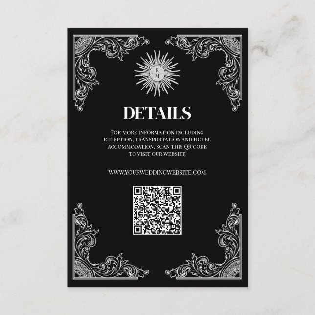 QR Code Schwarze Minimale Hochzeitdetails Begleitkarte (Vorderseite)