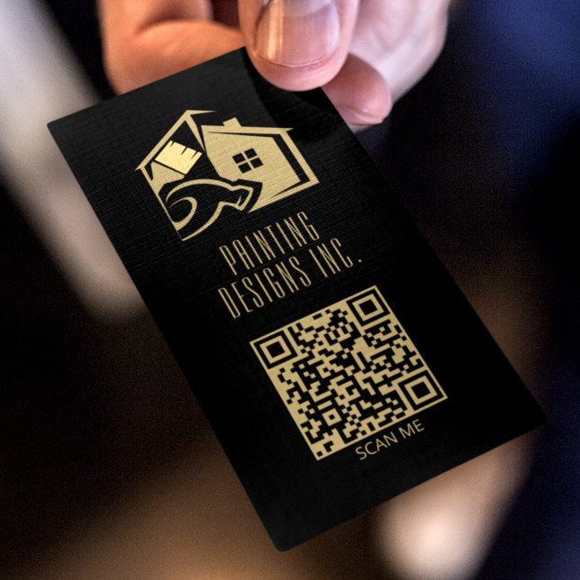 QR Code Schwarze moderne Malerei Visitenkarte (Von Creator hochgeladen)