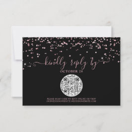 QR Code Schwarze Rose Gold Pink Glitzer Hochzeit R RSVP Karte