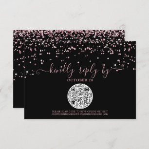 QR Code Schwarze Rose Gold Pink Glitzer Hochzeit R RSVP Karte