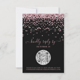 QR Code Schwarze Rose Gold Pink Glitzer Hochzeit R RSVP Karte