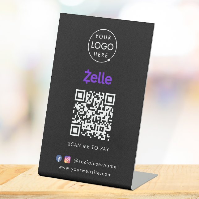 QR-Code | Schwarzer Scan zur Bezahlung von Geschäf Sockelschild (Interactive "scan to pay” QR code cash wrap table signage for collecting digital payment by Zelle.)