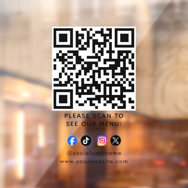 QR-Code Schwarzes Menü Logo Kontaktlos Modernes Ca Fensteraufkleber (Blatt 2)