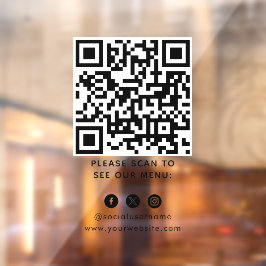 QR-Code Schwarzes Menü Logo Kontaktlos Modernes Ca Fensteraufkleber
