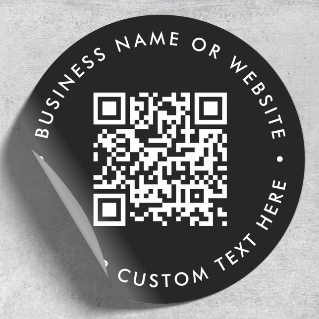 QR-Code | Schwarzes, modernes Minimalistisches Ges Runder Aufkleber (Custom QR code stickers for your small business)