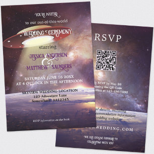 QR Code Sci-fi UFO Space Wedding Einladung
