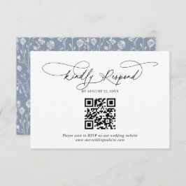 QR Code Script floral Dusty Blue Wedding Rsvp Begleitkarte