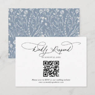 QR Code Script floral Dusty Blue Wedding Rsvp Begleitkarte