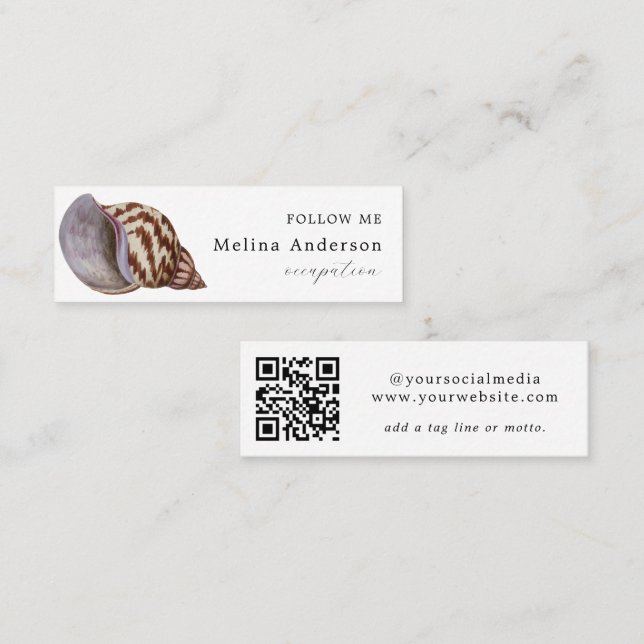 QR Code Seashell Social Media Mini Business Card Mini Visitenkarte (Vorne/Hinten)