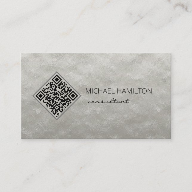 QR Code Silver Foil Modern Profile Business Card Visitenkarte (Vorderseite)